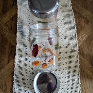 Vintage Set of 2 Hand Painted Glass Jar/ Storage Container